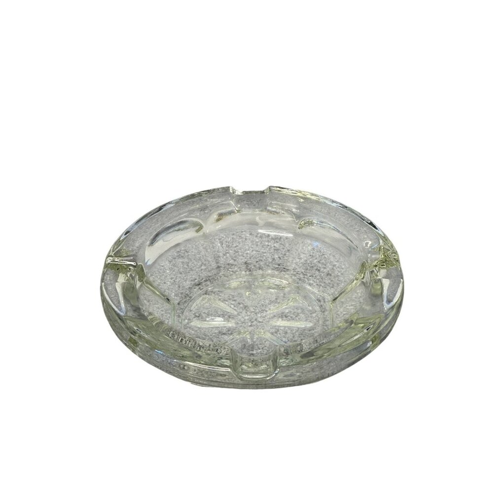 Vintage Mid-Century Heavy Clear Pressed Glass Ashtray‎ 4-Slot Starburst Base MCM